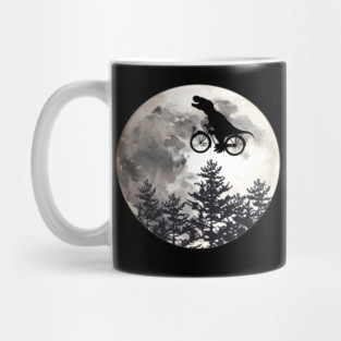 Dinosaur lover cyclist on the moon in forest Mug