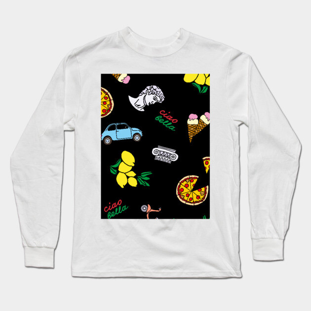 Italy Symbols Pattern Long Sleeve T-Shirt by okpinsArtDesign