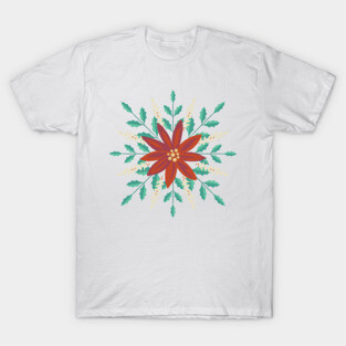 Folk Art Poinsettia Emblem T-Shirt