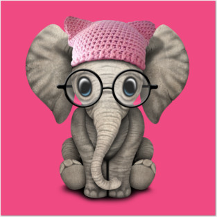 Cute Baby Elephant Wearing Pussy Hat Posters and Art