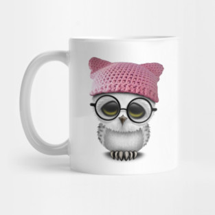 Nerdy Baby Owl Wearing Pussy Hat Mug