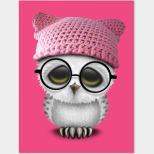 Nerdy Baby Owl Wearing Pussy Hat Posters and Art