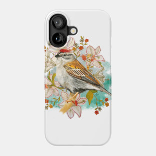 Chipping Sparrow And Flowers Phone Case