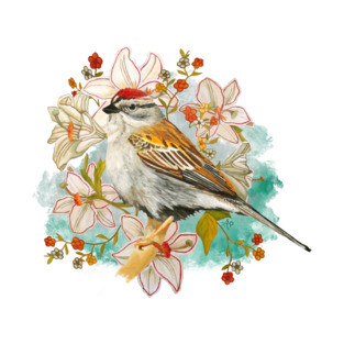 Chipping Sparrow And Flowers T-Shirt