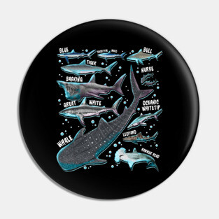 Shark Species Shark Gifts Shark Faces Tee Marine Biology Pin