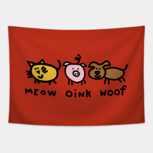 Cute Animals Noisy Cat Pig Dog Tapestry