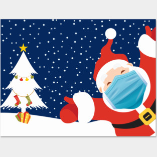 Funny Christmas Santa in Face Mask Posters and Art