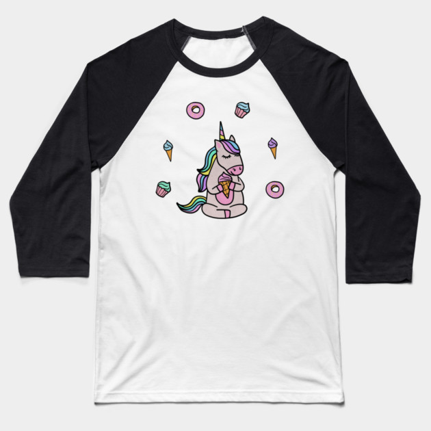 Cute Unicorn Yoga Meditating, Dessert Lover Baseball T-Shirt by logiamerch