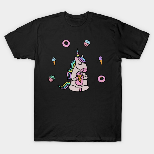 Cute Unicorn Yoga Meditating, Dessert Lover T-Shirt by logiamerch