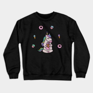 Cute Unicorn Yoga Meditating, Dessert Lover Crewneck Sweatshirt