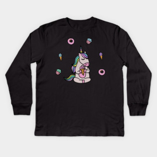 Cute Unicorn Yoga Meditating, Dessert Lover Kids Long Sleeve T-Shirt