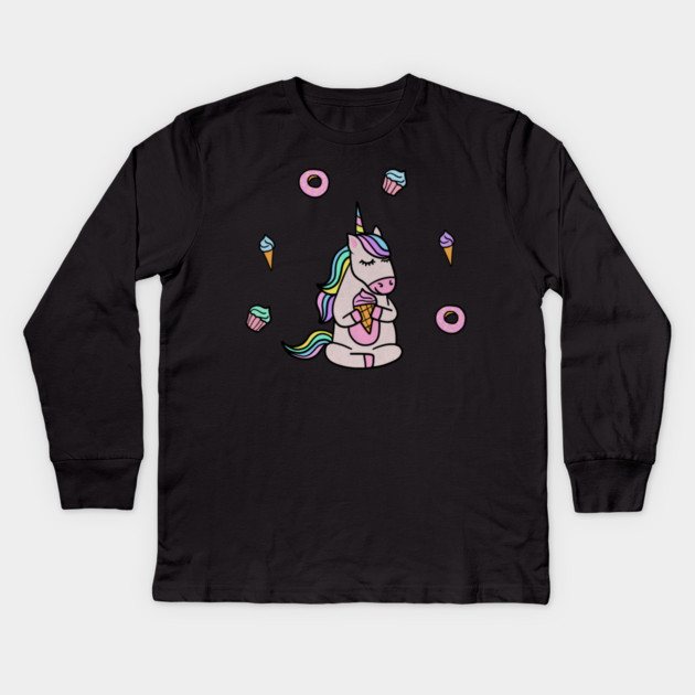 Cute Unicorn Yoga Meditating, Dessert Lover Kids Long Sleeve T-Shirt by logiamerch