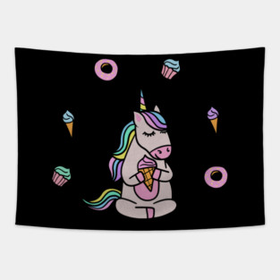 Cute Unicorn Yoga Meditating, Dessert Lover Tapestry