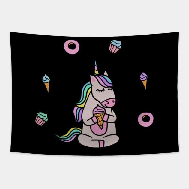 Cute Unicorn Yoga Meditating, Dessert Lover Tapestry by logiamerch