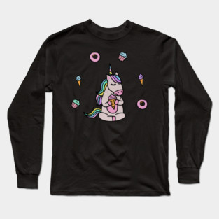 Cute Unicorn Yoga Meditating, Dessert Lover Long Sleeve T-Shirt