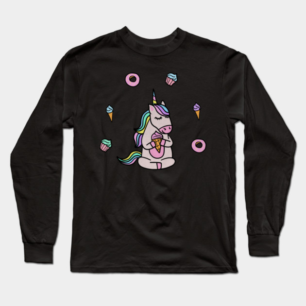 Cute Unicorn Yoga Meditating, Dessert Lover Long Sleeve T-Shirt by logiamerch