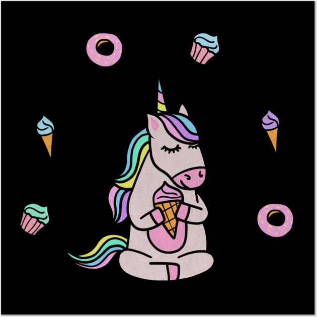 Cute Unicorn Yoga Meditating, Dessert Lover Wall Art by logiamerch