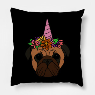 Pug unicorn, Pug for Women and Girls Floral Gift Pillow