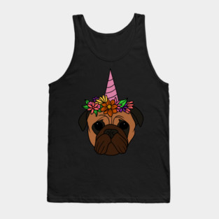 Pug unicorn, Pug for Women and Girls Floral Gift Tank Top