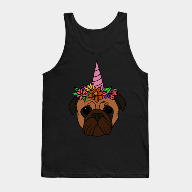 Pug unicorn, Pug for Women and Girls Floral Gift Tank Top by logiamerch