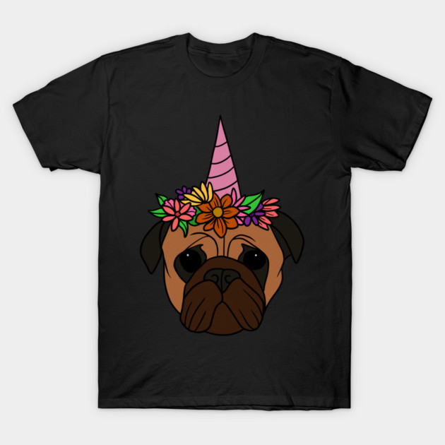 Pug unicorn, Pug for Women and Girls Floral Gift T-Shirt by logiamerch