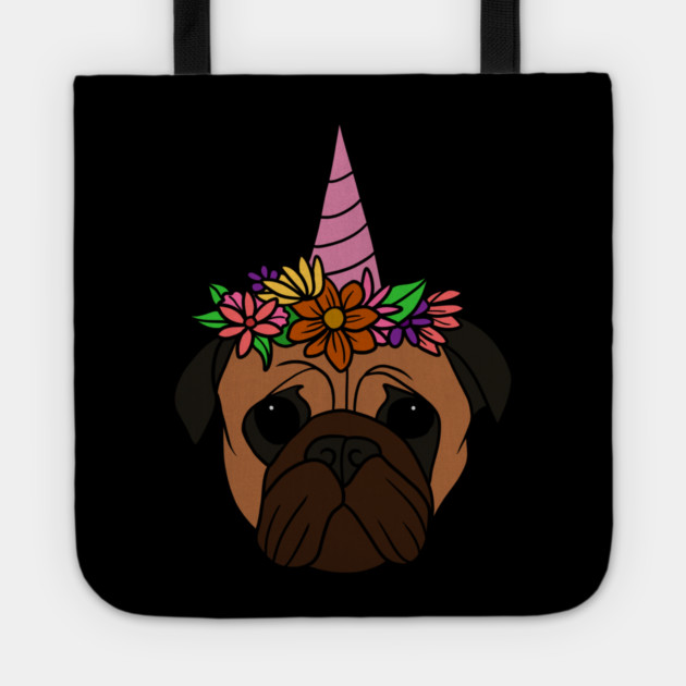 Pug unicorn, Pug for Women and Girls Floral Gift Tote by logiamerch