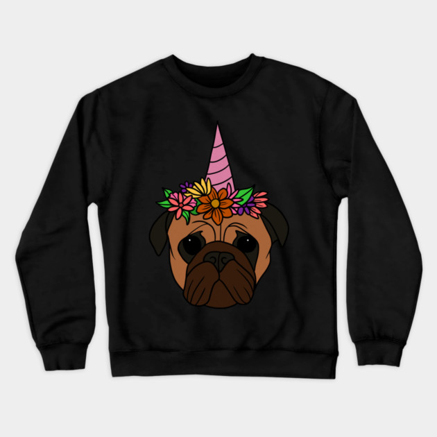 Pug unicorn, Pug for Women and Girls Floral Gift Crewneck Sweatshirt by logiamerch
