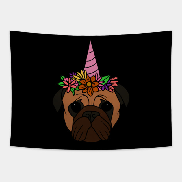 Pug unicorn, Pug for Women and Girls Floral Gift Tapestry by logiamerch