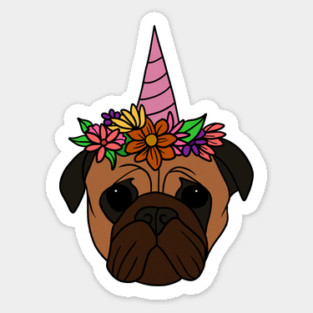 Pug unicorn, Pug for Women and Girls Floral Gift Sticker