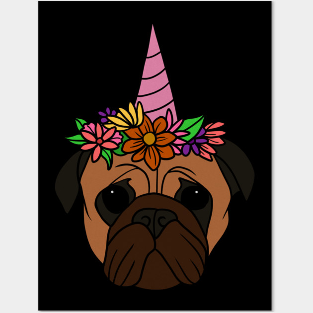 Pug unicorn, Pug for Women and Girls Floral Gift Wall Art by logiamerch