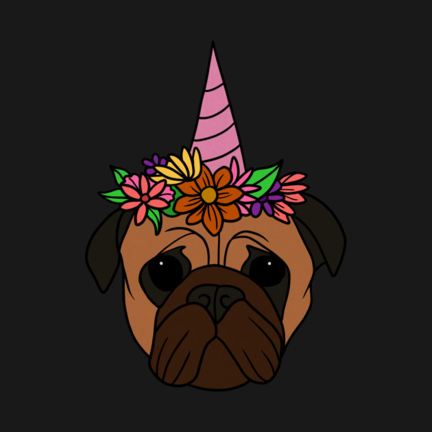 Pug unicorn, Pug for Women and Girls Floral Gift by logiamerch