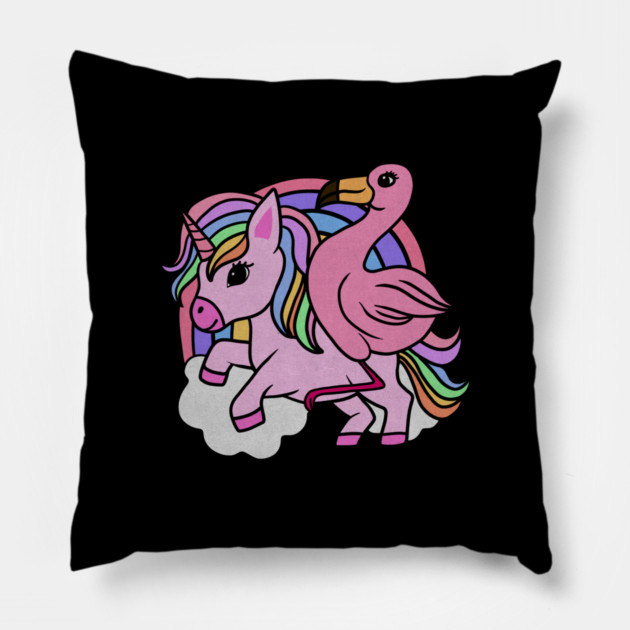 Flamingo Unicorn, Rainbow horse Pillow by logiamerch