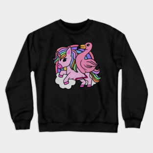 Flamingo Unicorn, Rainbow horse Crewneck Sweatshirt