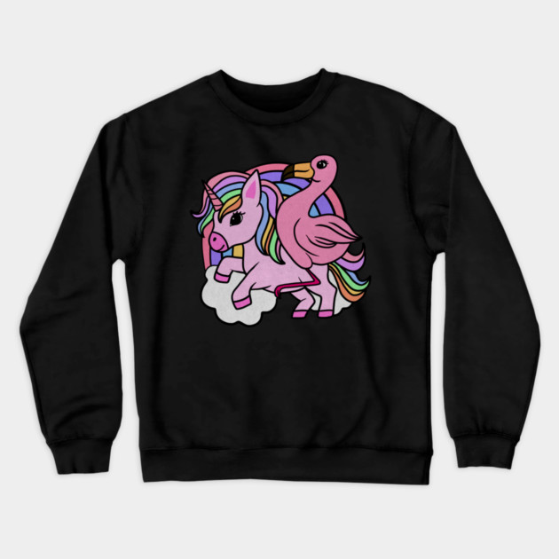 Flamingo Unicorn, Rainbow horse Crewneck Sweatshirt by logiamerch