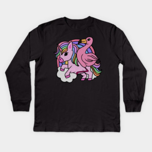 Flamingo Unicorn, Rainbow horse Kids Long Sleeve T-Shirt