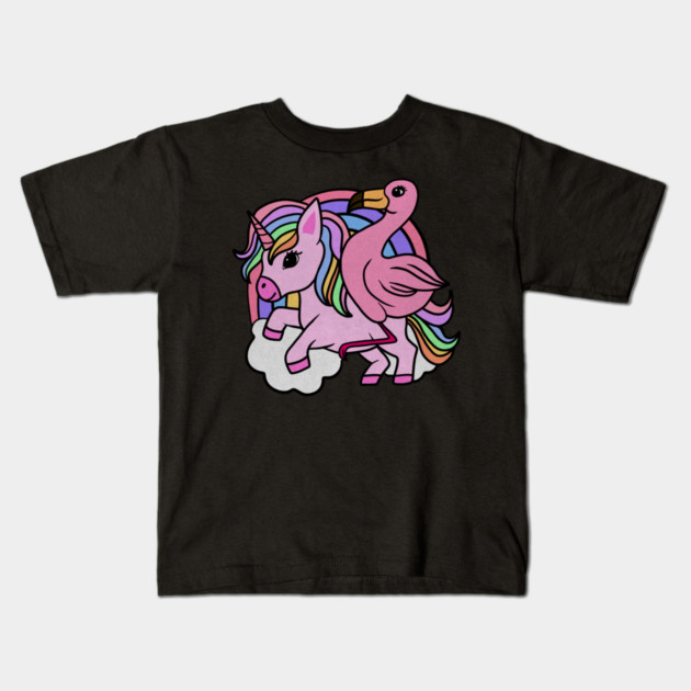 Flamingo Unicorn, Rainbow horse Kids T-Shirt by logiamerch