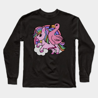 Flamingo Unicorn, Rainbow horse Long Sleeve T-Shirt