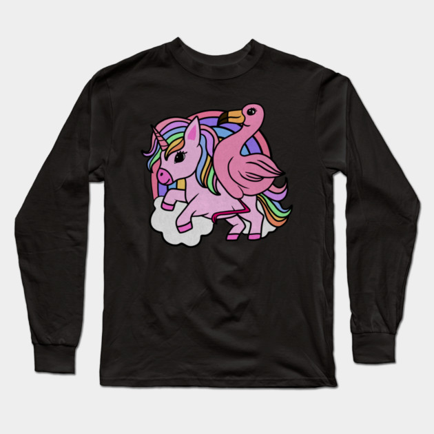 Flamingo Unicorn, Rainbow horse Long Sleeve T-Shirt by logiamerch