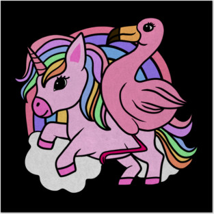 Flamingo Unicorn, Rainbow horse Posters and Art