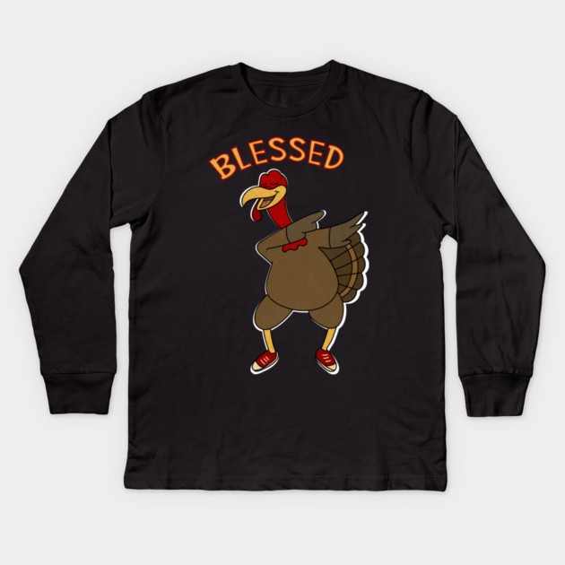 Thanksgiving, Dabbing Turkey Funny Blessed Kids Long Sleeve T-Shirt by logiamerch