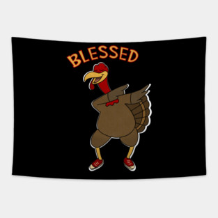 Thanksgiving, Dabbing Turkey Funny Blessed Tapestry