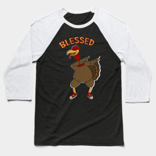 Thanksgiving, Dabbing Turkey Funny Blessed Baseball T-Shirt