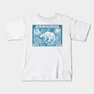 Vintage Greenland Polar Bear Postage Stamp Design Kids T-Shirt