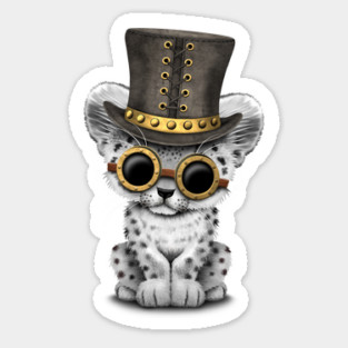 Steampunk Snow Leopard Cub Sticker