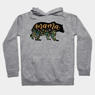 Mama Bear with Wildflowers Pretty Illustration Hoodie