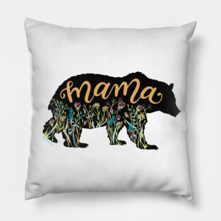 Mama Bear with Wildflowers Pretty Illustration Pillow