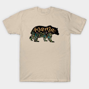 Mama Bear with Wildflowers Pretty Illustration T-Shirt