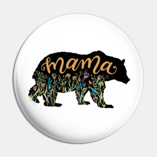 Mama Bear with Wildflowers Pretty Illustration Pin