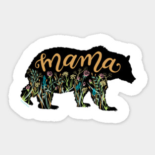 Mama Bear with Wildflowers Pretty Illustration Sticker