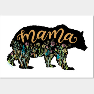 Mama Bear with Wildflowers Pretty Illustration Posters and Art